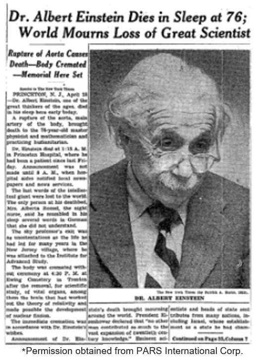 Einsteins Death Newspaper Clipping